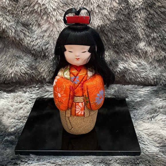 Traditional Japanese Doll with Orange Kimono - Picture 2 of 16